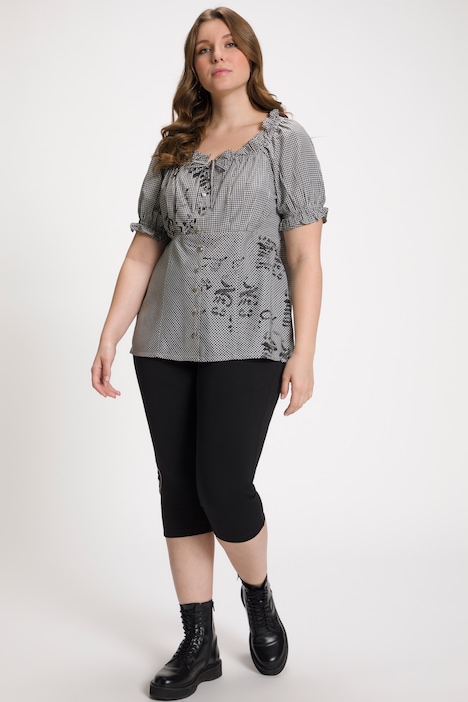 Trachten-Carmenbluse, Vichy-Karo, Herzknöpfe, Halbarm