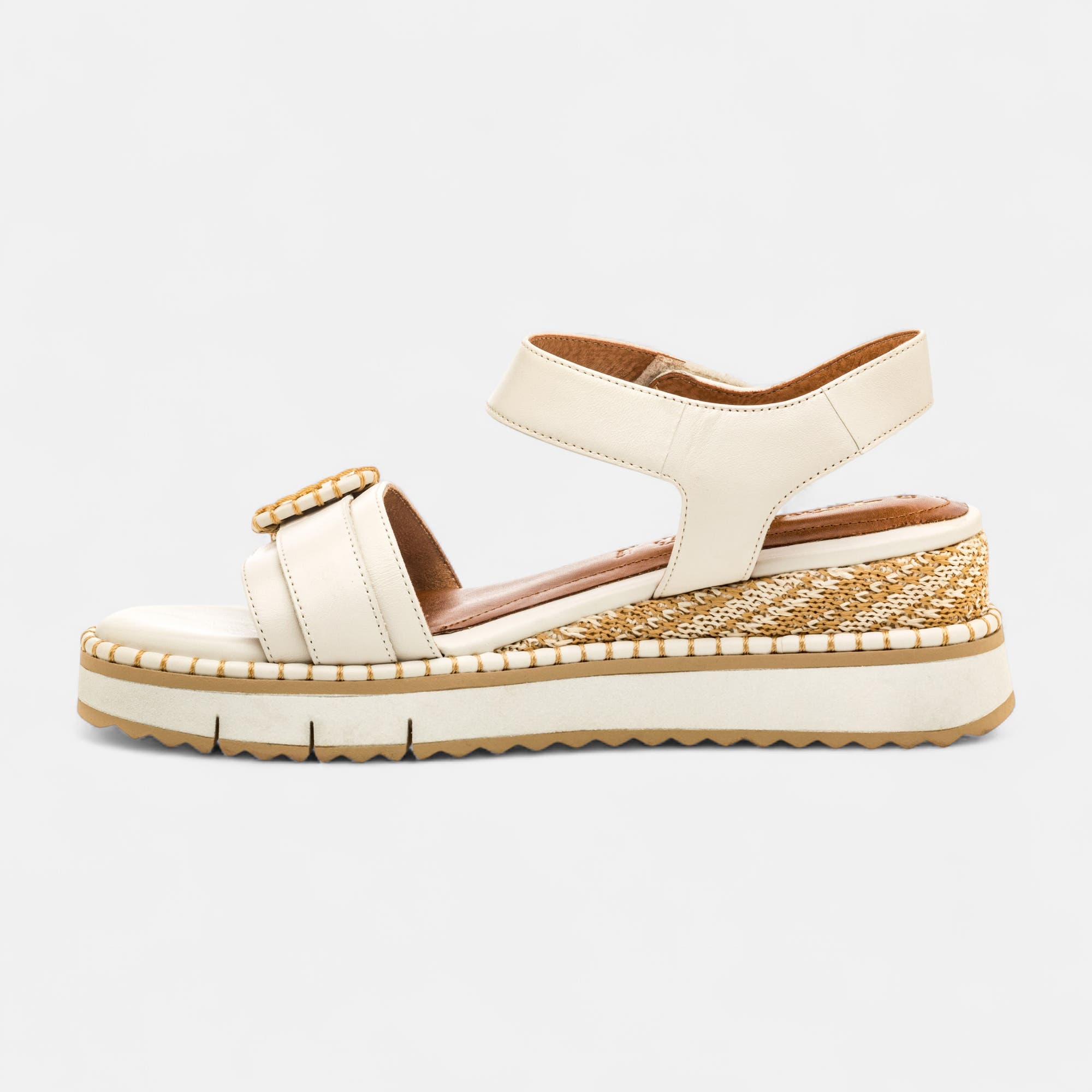 Sandales à talon compensé Femme en cuir blanc