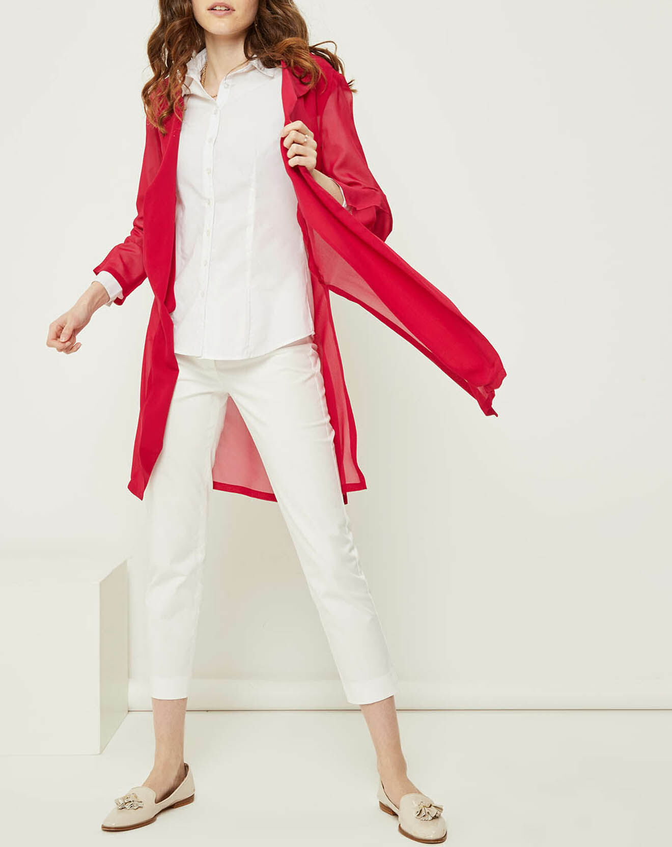 MaxMara Veste longue 100% Soie Ricard rouge foncé