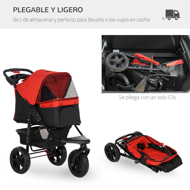 Carrinho de passeio dobrável para animais de estimação PawHut, vermelho