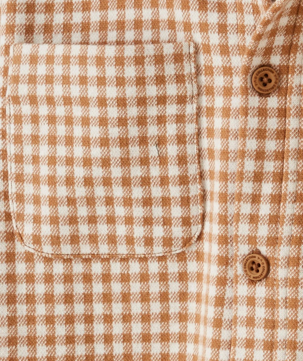 CHEMISE À CARREAUX GARÇON MARRON ET ÉCRU AVEC POCHES