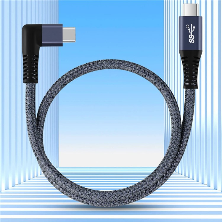 (50cm) 100W USB C auf USB C 90 Grad Winkel Ladekabel Thunderbolt Nylon Datenkabel 4K Monitor-Verbindungskabel 20 Gbit/s - Schwarz