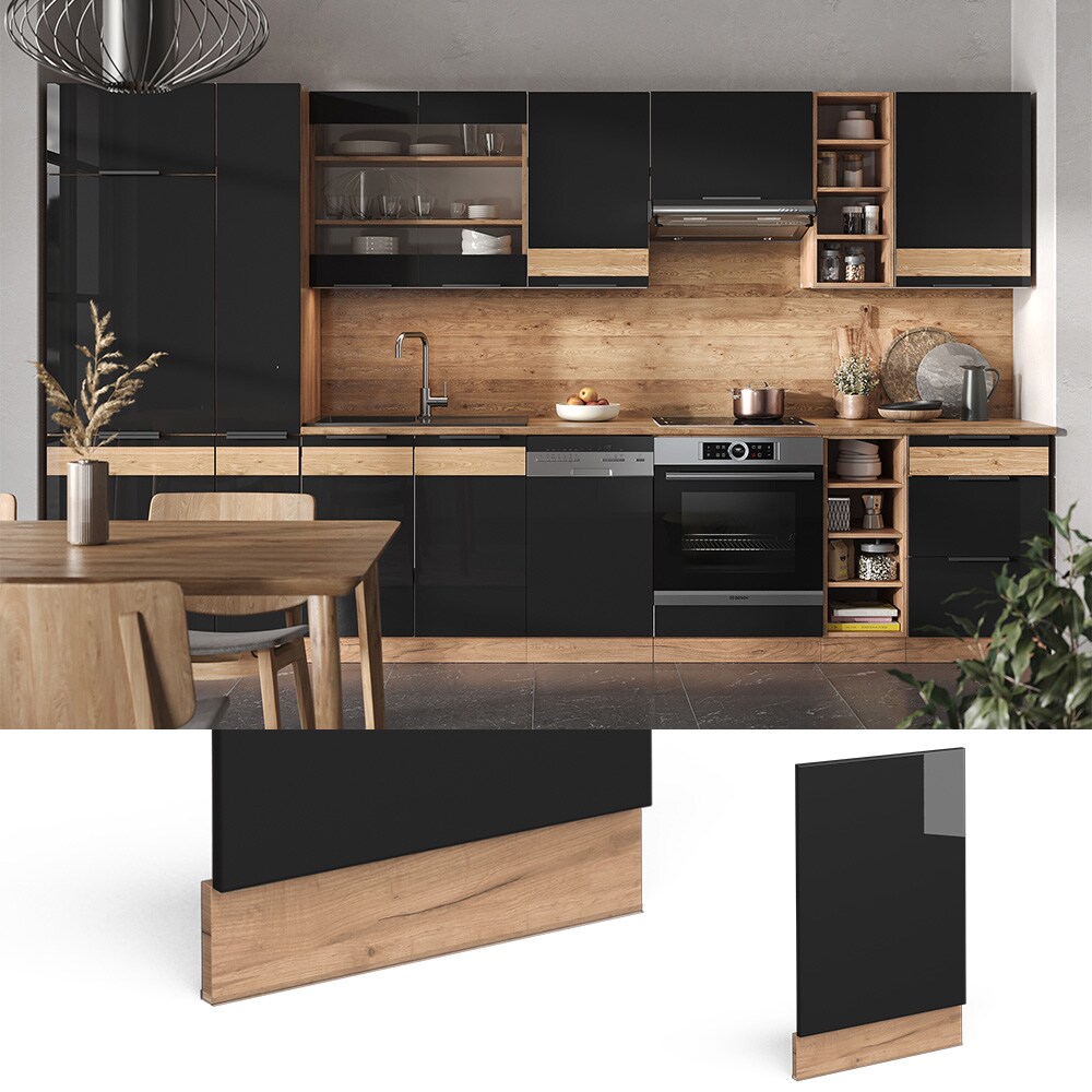 Vicco Geschirrspülerblende Geschirrspülfront Küchenmöbel Fame-Line Eiche Schwarz 45 cm modern Hochglanz