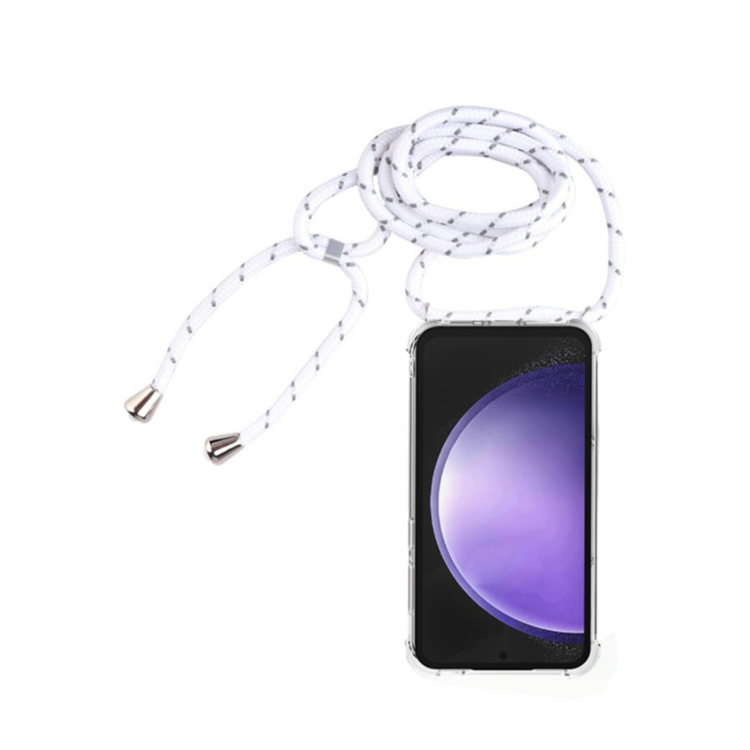 Samsung Galaxy S23 FE Necklace Gummi Hülle Air Cushion Fallschutz   Handykette (150cm) - Weiss / Silber