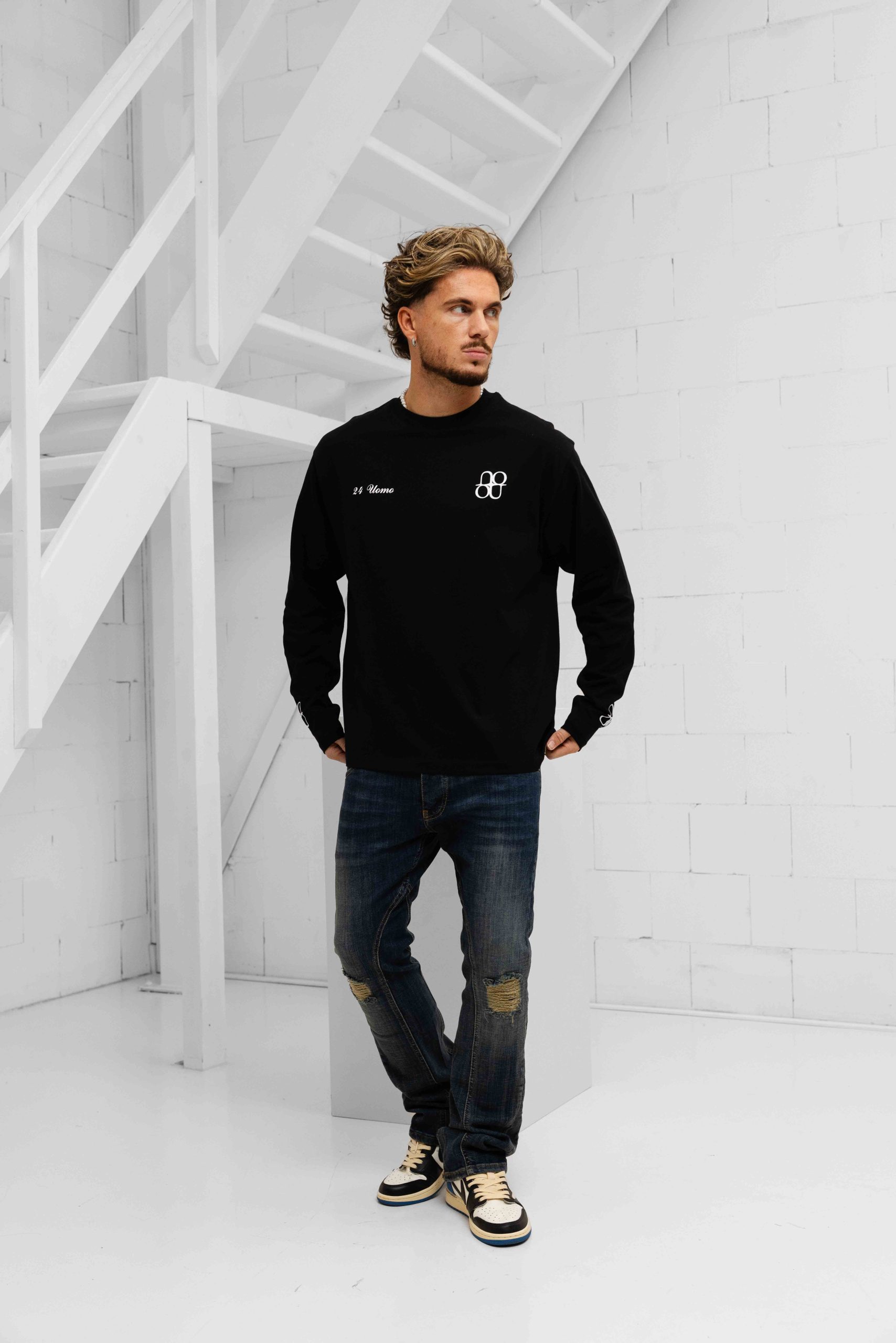 24 Uomo Symbol Longsleeve Shirt Heren Zwart/Wit