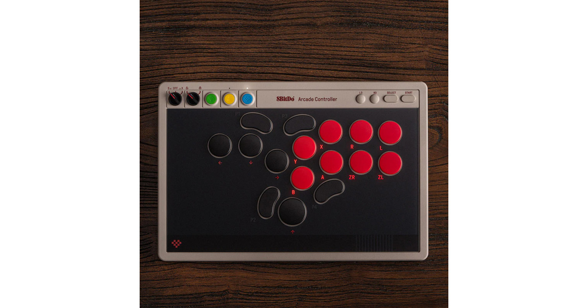 8BitDoArcade Controller  (Grijs/rood, 2.4 GHz / Bluetooth / USB, Nintendo Switch, Pc)