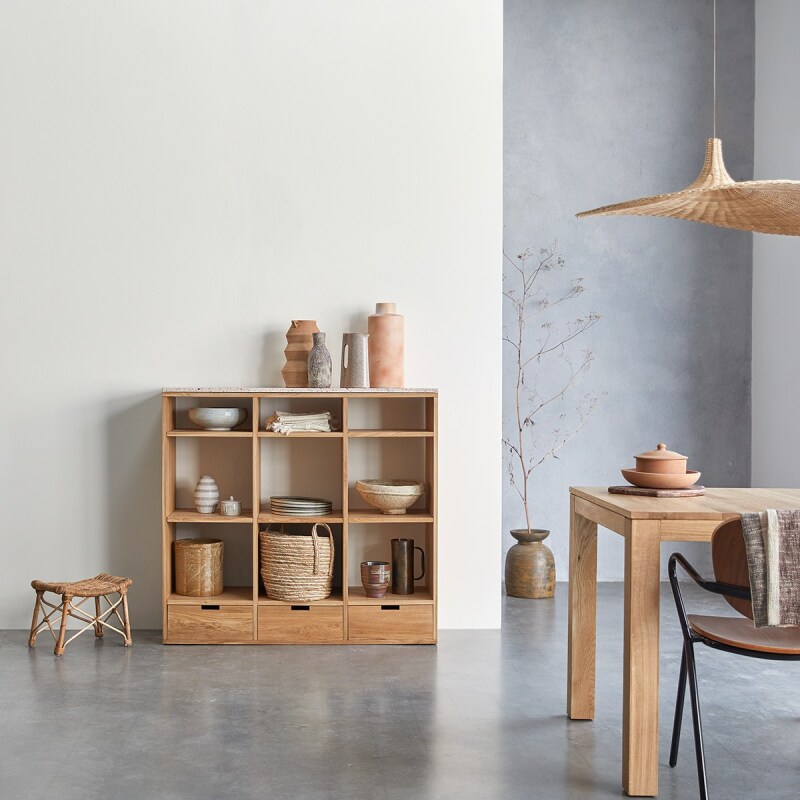 Bibliothèque basse en chêne massif et terrazzo premium Pink Miho