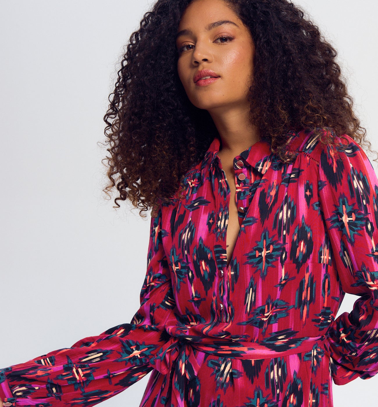 Robe-chemise courte Femme - Imprimé framboise