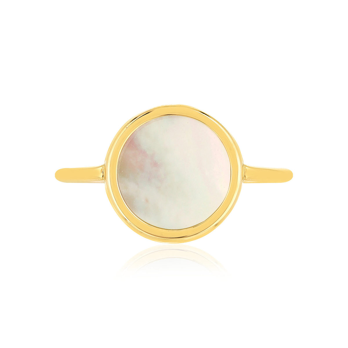 Bague or 750 jaune nacre blanche ronde.