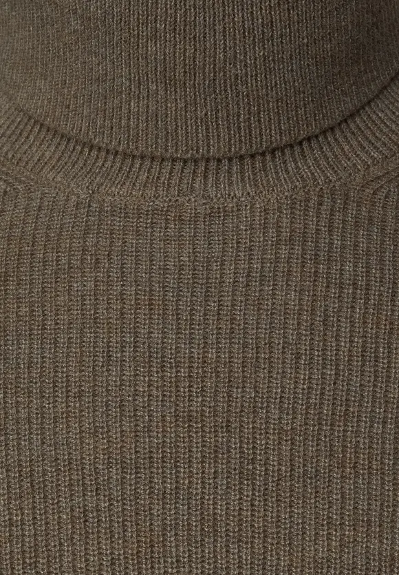 Cosy Rollkragenpullover - dune brown melange
