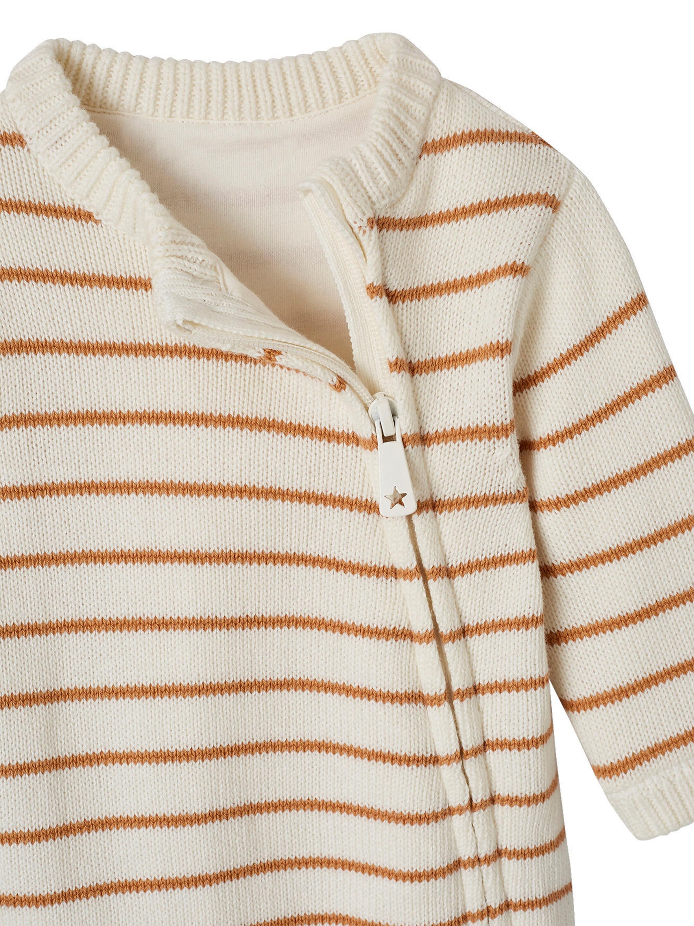 Vertbaudet Baby-Set aus gestreiftem Strick: Overall & Mütze hellbraun
