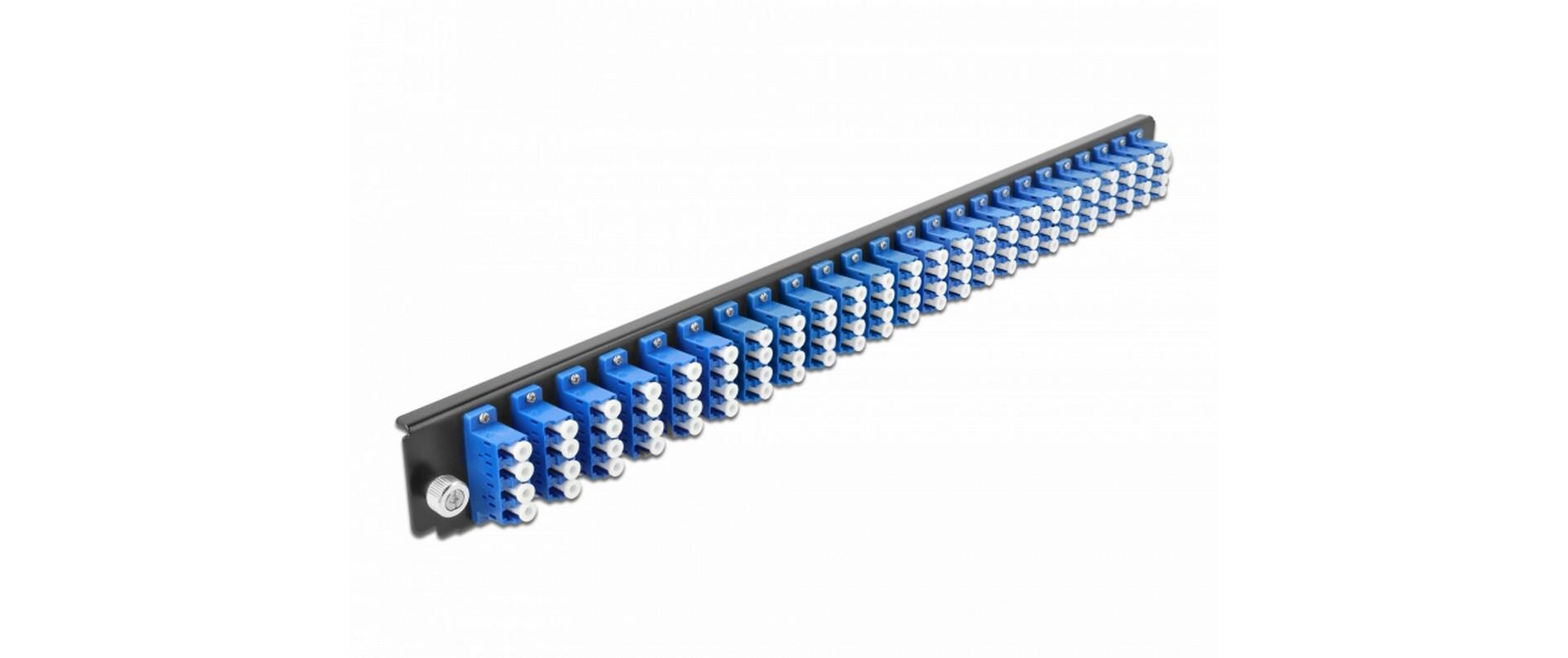 Verteilerplatte Frontblende 24 Port LC Quad OS2 SM blauDelock 19″ Spleissbox Frontblende 24 Port LC Quad OS2 Singlemode blau
