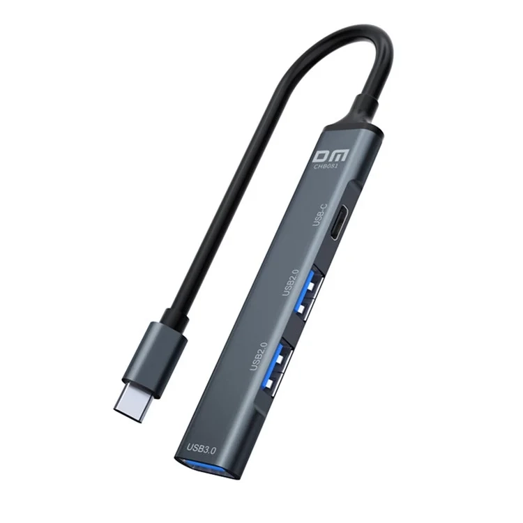 4in1 USB-C Multiport Adapter HUB Dockingstation mit 1x USB 3.0 / 2x USB 2.0 / 1x USB-C Ladeanschluss - Grau