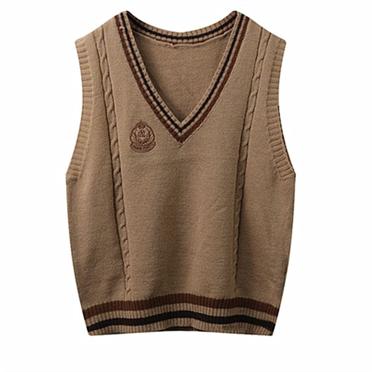 Shakram - Gebreid vest met V-hals en geborduurde badge