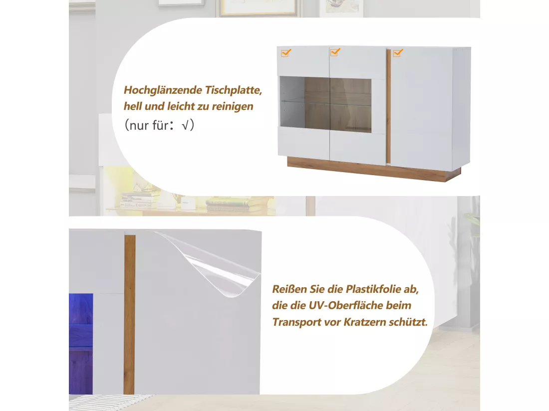 Buffet moderne avec 3 portes - 138 x 38 x 90.5 cm - Panneaux de particules - pour salon, salle à manger - Blanc