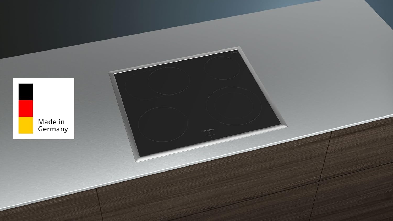Siemens EQ110KA1Z iQ100 Herd-Glaskeramik-Kochfeld-Kombination (herdgesteuert), 59,4 cm breit, Induktions-Kochfeld rahmenlos - Made in Germany, Schnellaufheizung, 3D-Heißluft - Backen auf 3 Ebenen