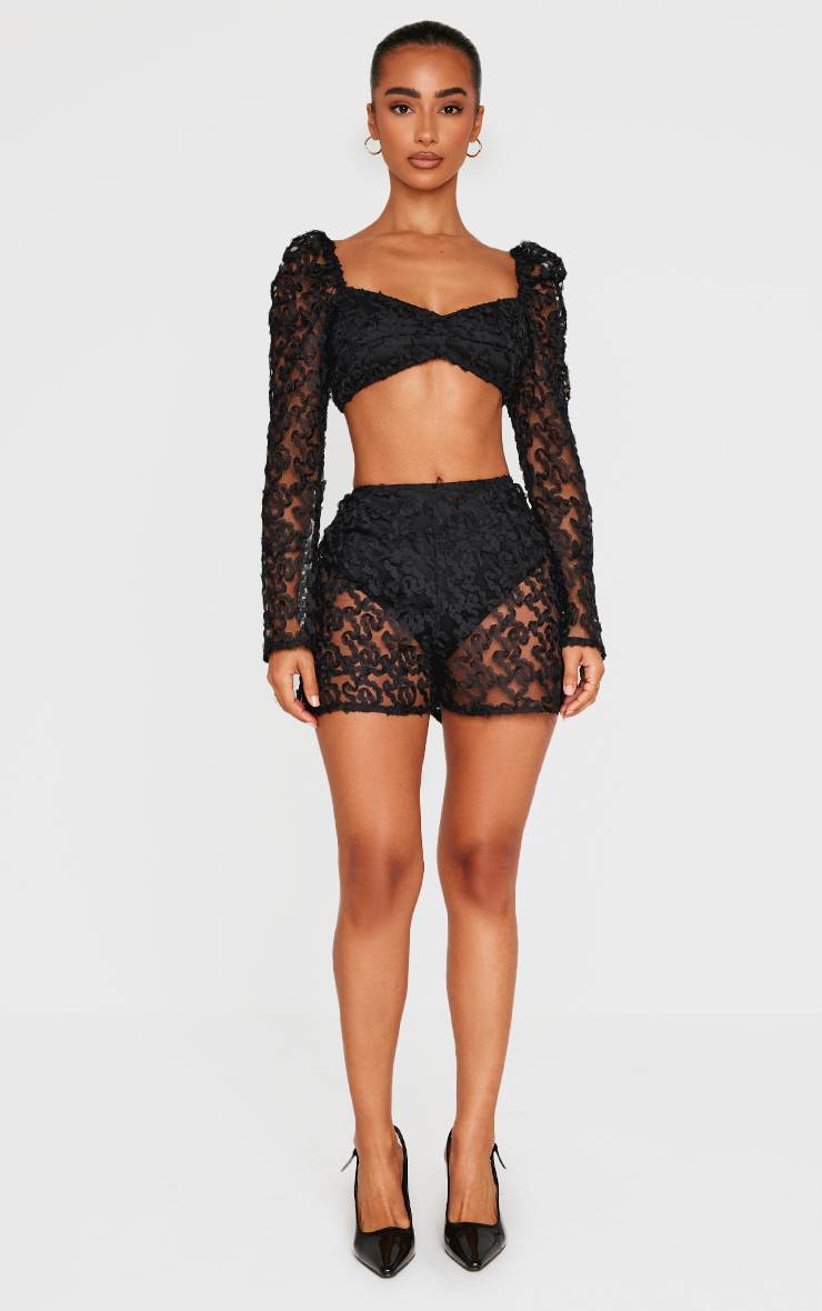 Noir Short Tissé Texturé Petite