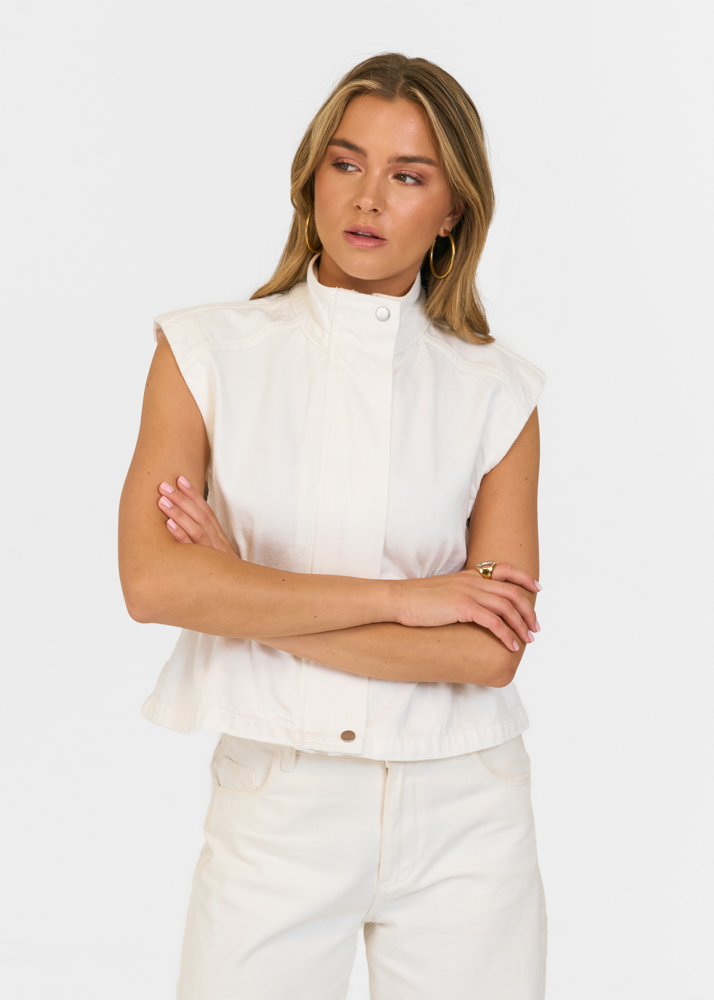 Sculpted denim gilet ecru