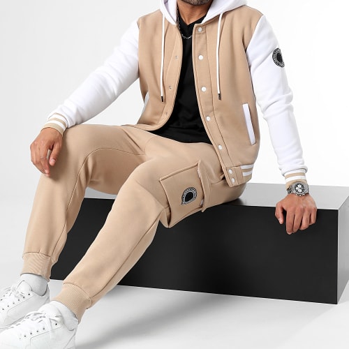 Ensemble Veste Teddy Et Pantalon Jogging 1149 1112 Beige Blanc