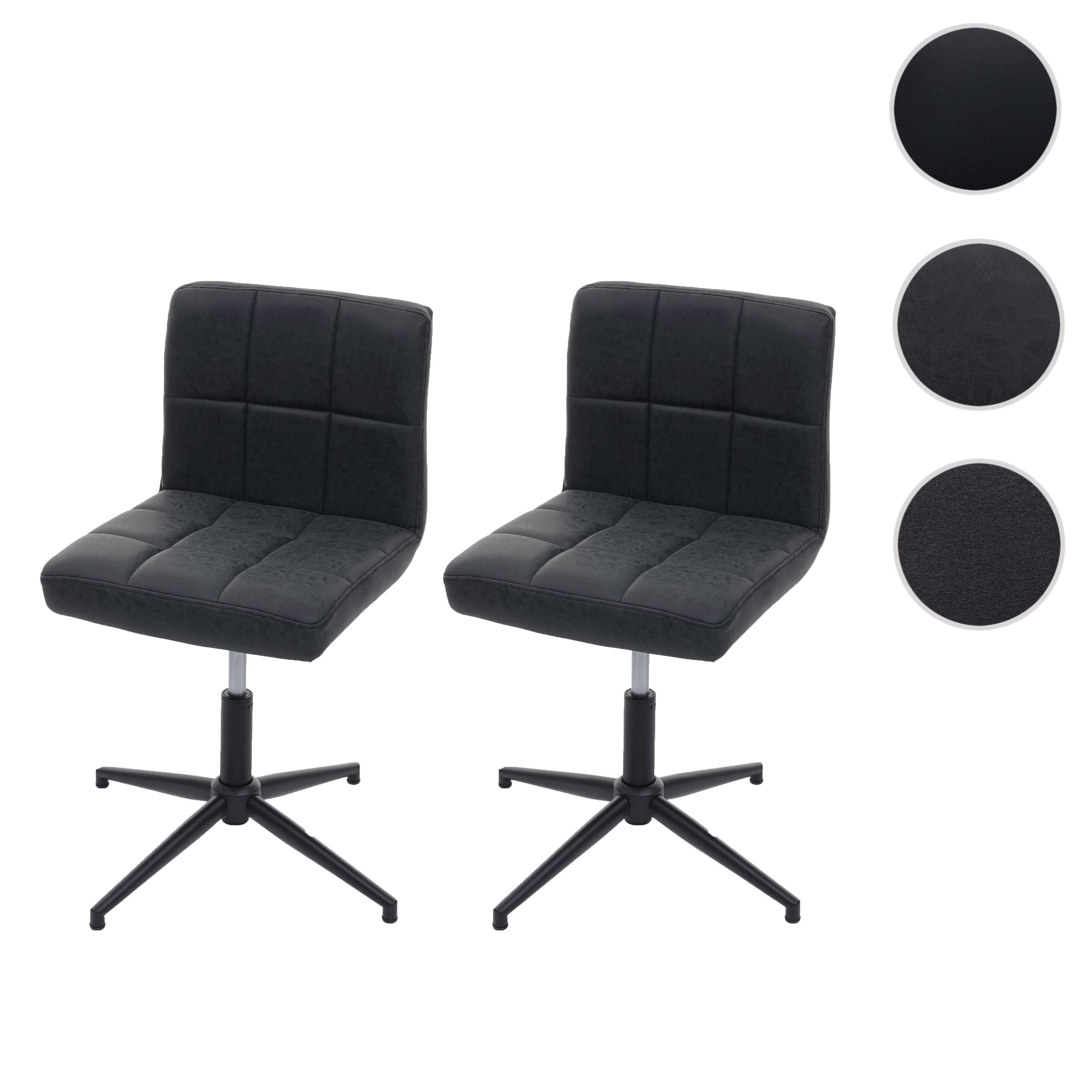 2er-Set Esszimmerstuhl Cadiz II, Küchenstuhl, höhenverstellbar Drehmechanismus ~ Kunstleder dunkelgrau, Fuß schwarz