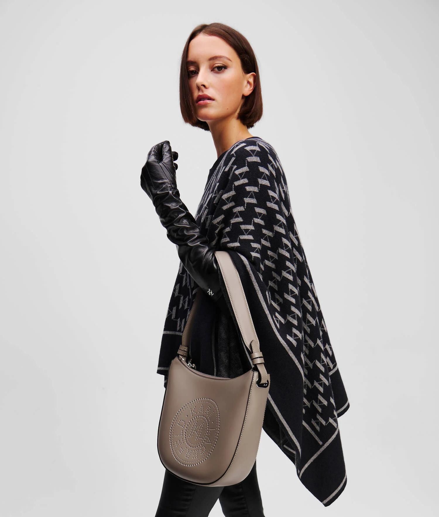 SAC PORTÉ ÉPAULE PERFORÉ CROISSANT DE LUNE K/CIRCLE - Gris cendré
