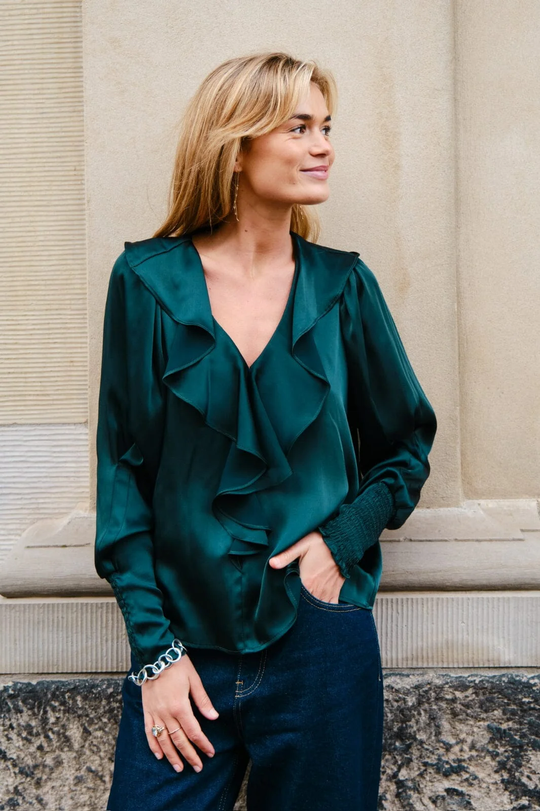 Neo Noir Sandie Sateen Blouse 160963 dark green