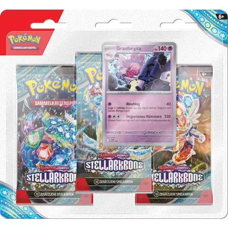 Pokemon Drei-Boosterpack-Blister Karmesin & Purpur - Stellarkrone, 1 Packung, 2-fach sortiert