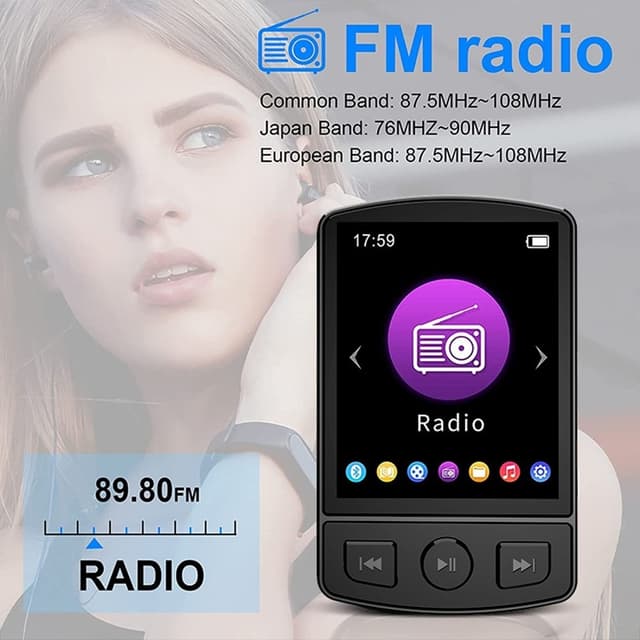 64GB Bluetooth MP3 MP4 musikvideoafspiller FM-radio 1,77-tommer skærm