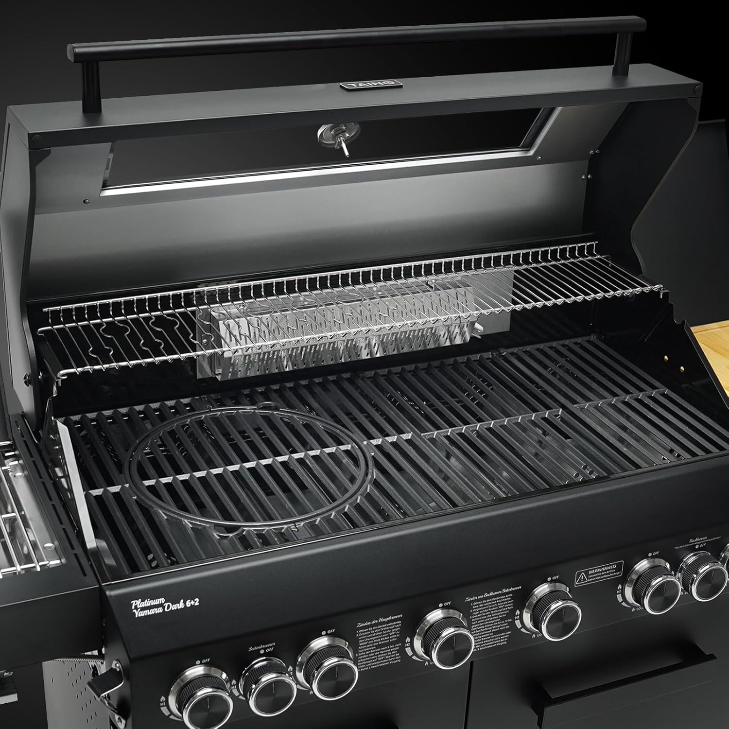 TAINO PLATINUM YAMARA DARK 6+2 Gasgrill Stahl 6 Brenner Keramik Sear-Burner Keramik Backburner Piezo-Zündung Grillrost Gusseisen