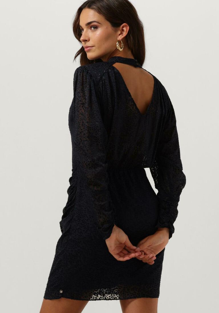 SCOTCH & SODA blauwe scotch & soda mini jurk mock neck mini dress with open back detail