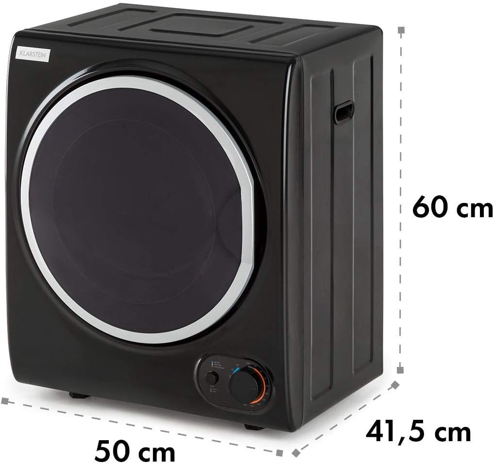 Klarstein Jet Set 2500 - Wäschetrockner, Ablufttrockner, Frontlader, 850 W, freistehend/Unterbau, EEK C, 2,5 kg, PTC-Heizelement, Wärmewahl bis 60 °C, Timer 20 bis 200 Minuten, Kompakt, schwarz