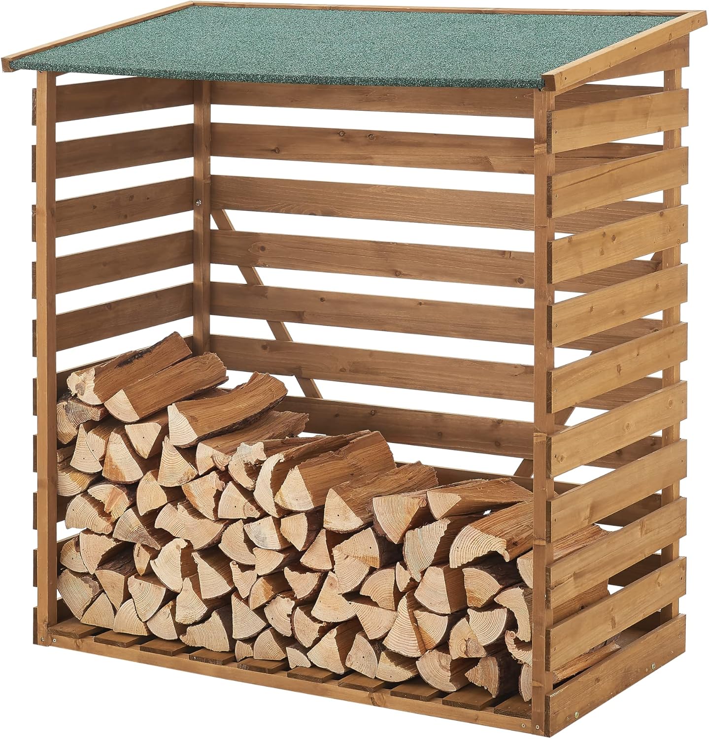 [en.casa] Brennholzunterstand aus Tannenholz 123 x 116 x 64 cm Kaminholzregal Außen Garten Feuerholzregal mit Wetterschutz Unterstand für Kaminholz Naturfarben
