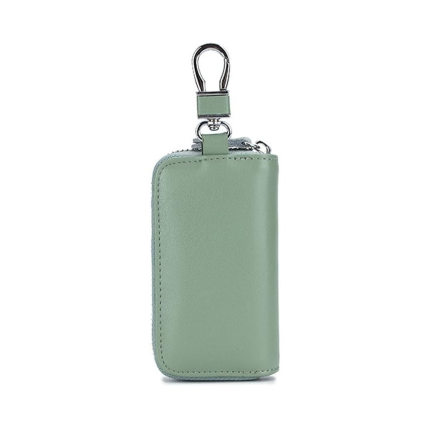 (11x6cm) Echtleder Keyless Go Autoschlüssel Aufbewahrung Schlüssel Organizer Etui mit Karabiner - Grün
