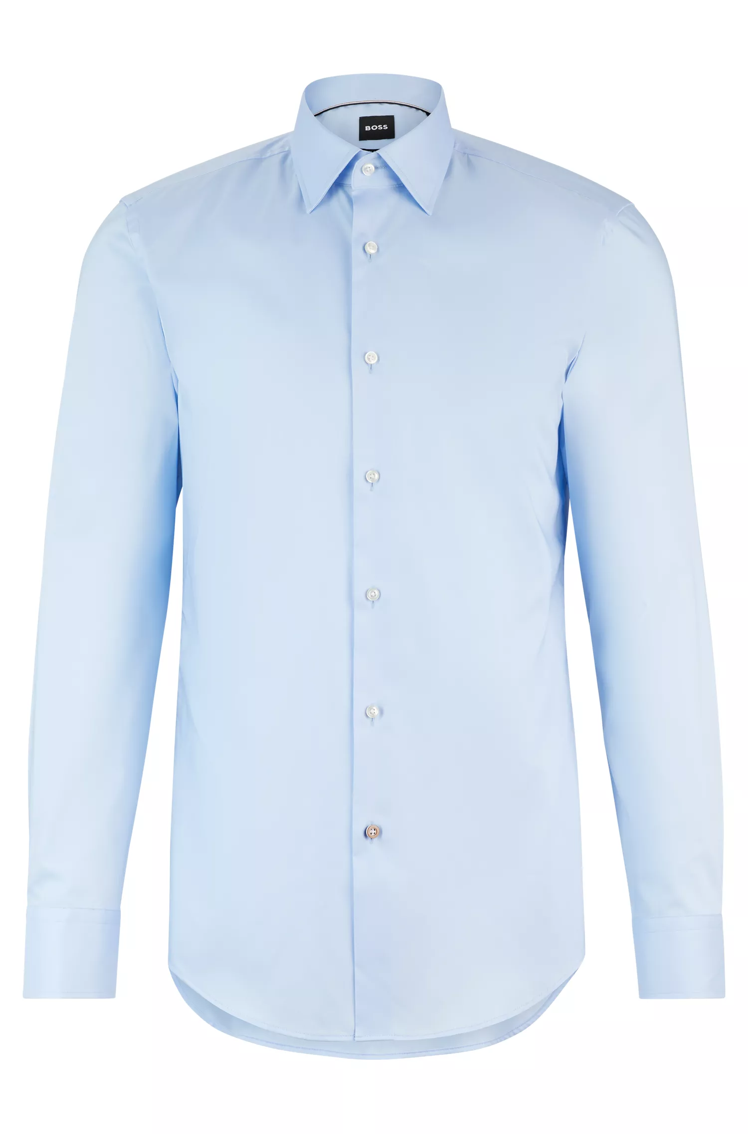 Camisa BOSS preta de corte slim em popeline de algodão fácil de passar.