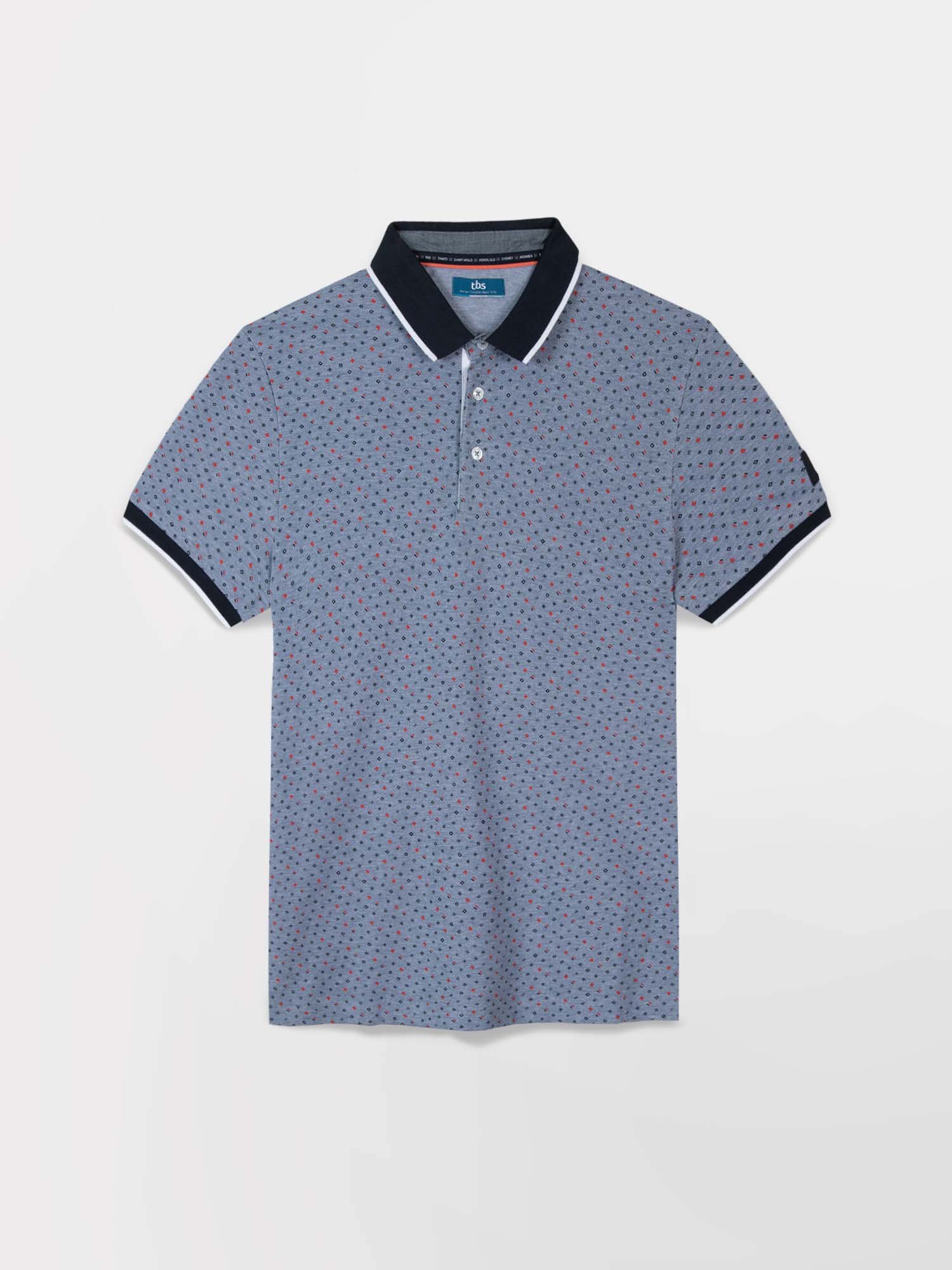 Polo Homme Manches Courtes Micro Motif Bleu