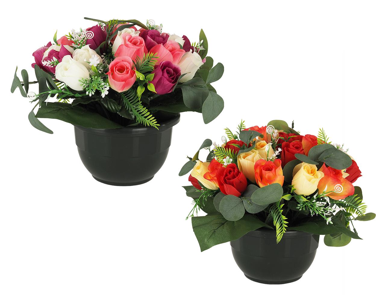 24 BOUTONS ROSES ET FEUILLAGE EUCALYPTUS H.28CM