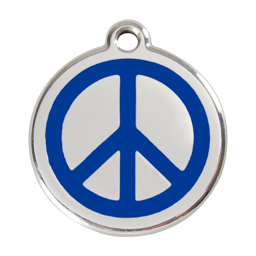 Placa de identificação para cães em aço inoxidável esmaltado azul da paz