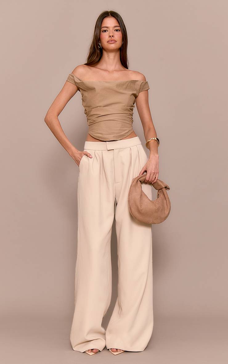 Sable Pantalon Large Plissé Doublé Coupe Ajustée Premium