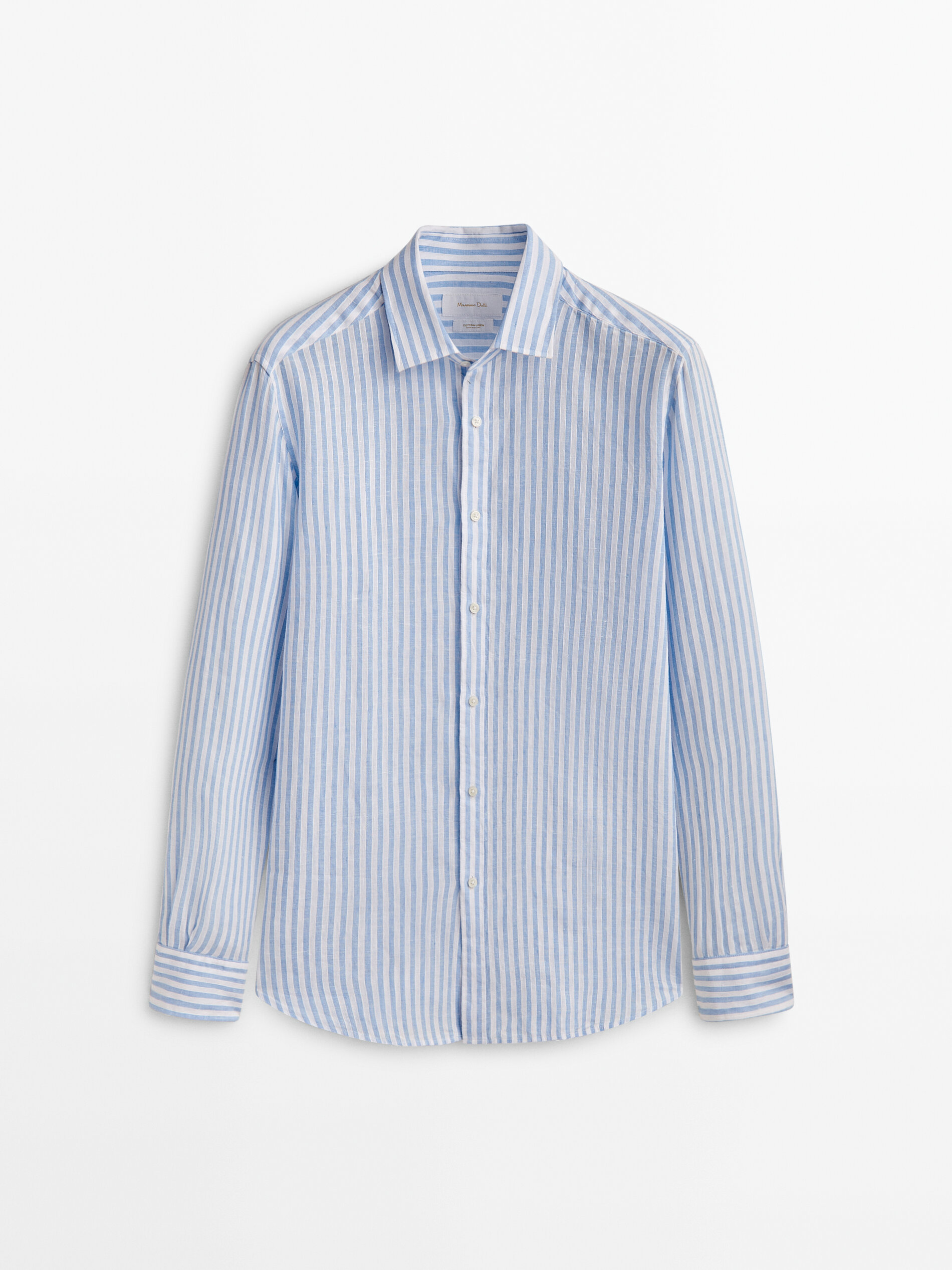 Rayas camisa mezcla linho algodón slim fit - LIGHT BLUE