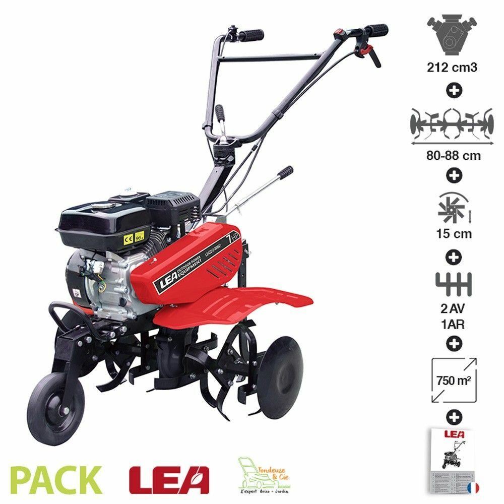 Motobineuse thermique 212cc 5,6cv 2 av 1 ar fraisage 88cm lea le42212-80w21
