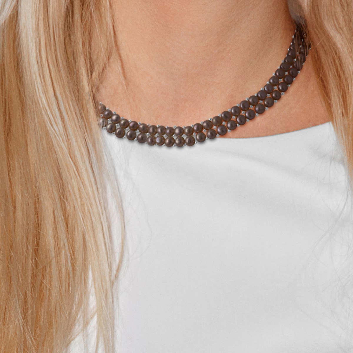 Collier 2 Rangs Perles d'Eau Douce 3-4 mm Noires