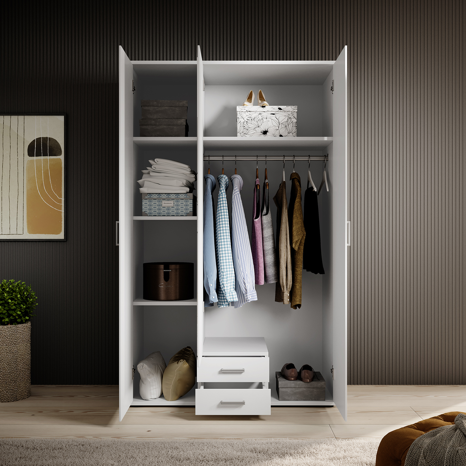 Drehtürenschrank - weiß - Spiegel - 195 cm