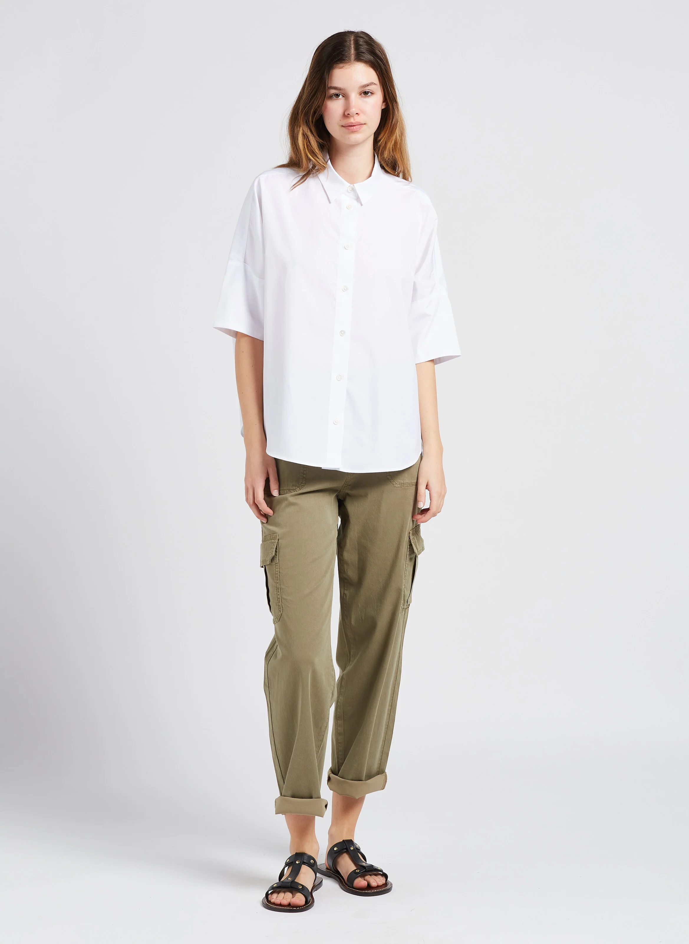 NARA - Chemise oversize col classique en coton | Blanc