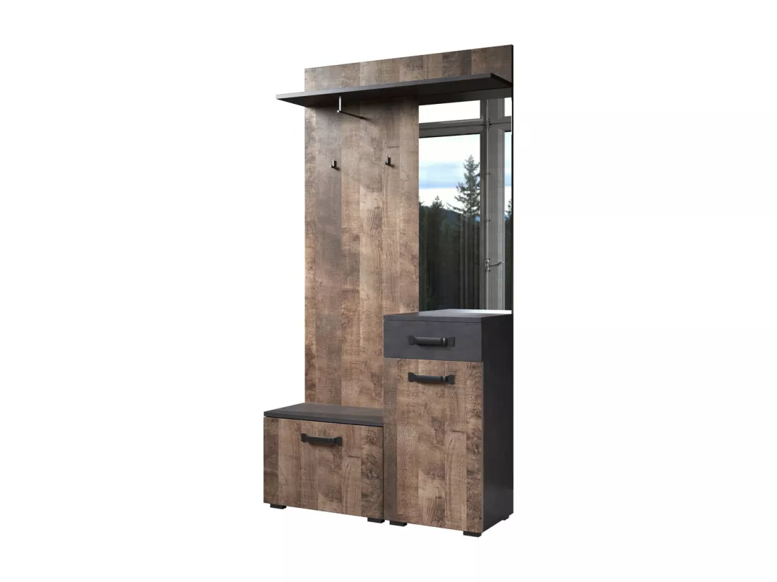 Ensemble meuble d'entrée avec miroir bois et gris avec miroir Kamelia