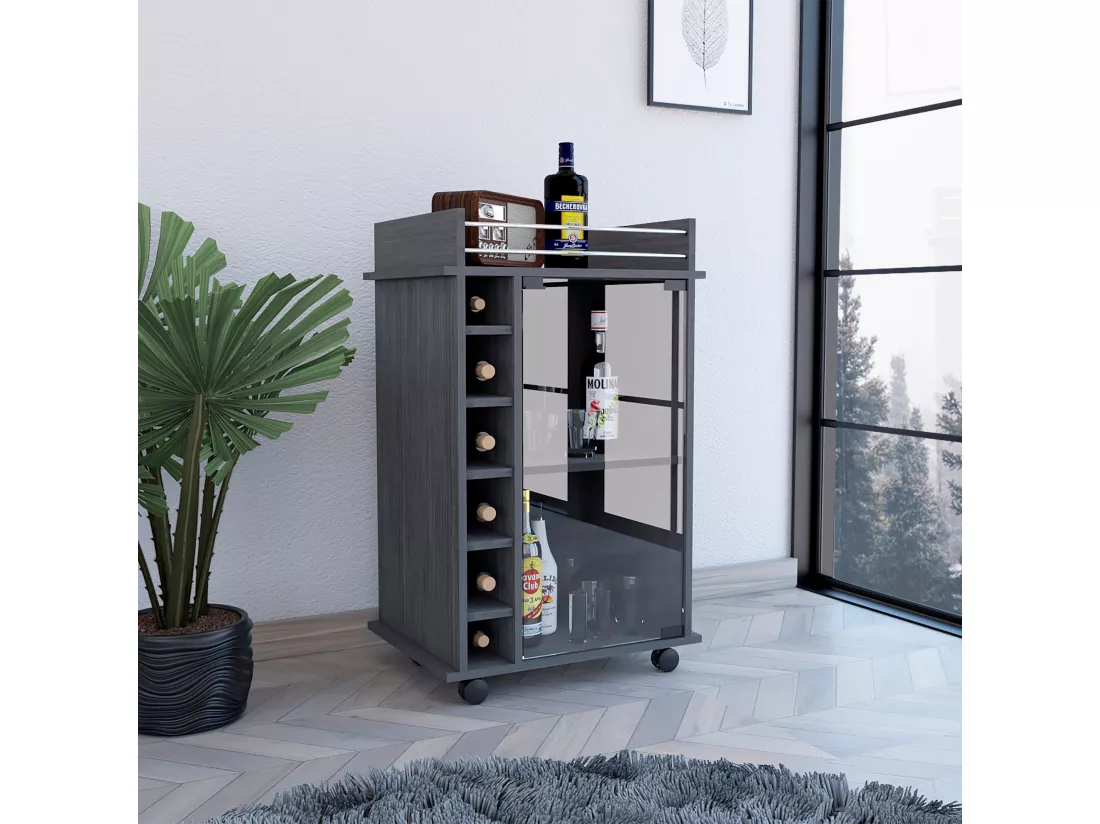 Chariot de bar Dukat avec roues et porte en verre , 88.9 cm X 54.86 cm X 41.40 cm , Gris