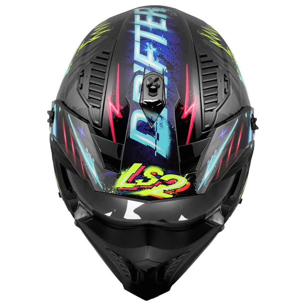 LS2 - Casque OF606 Drifter Rayz Noir / Bleu / Jaune fluo / Rose / Brillant