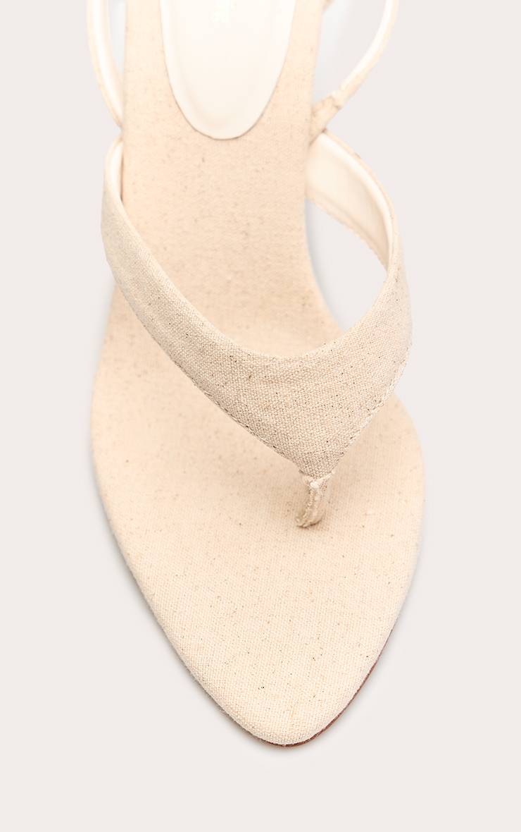 Crème Sandales À Talon Avec Bride Orteil Effet Lin