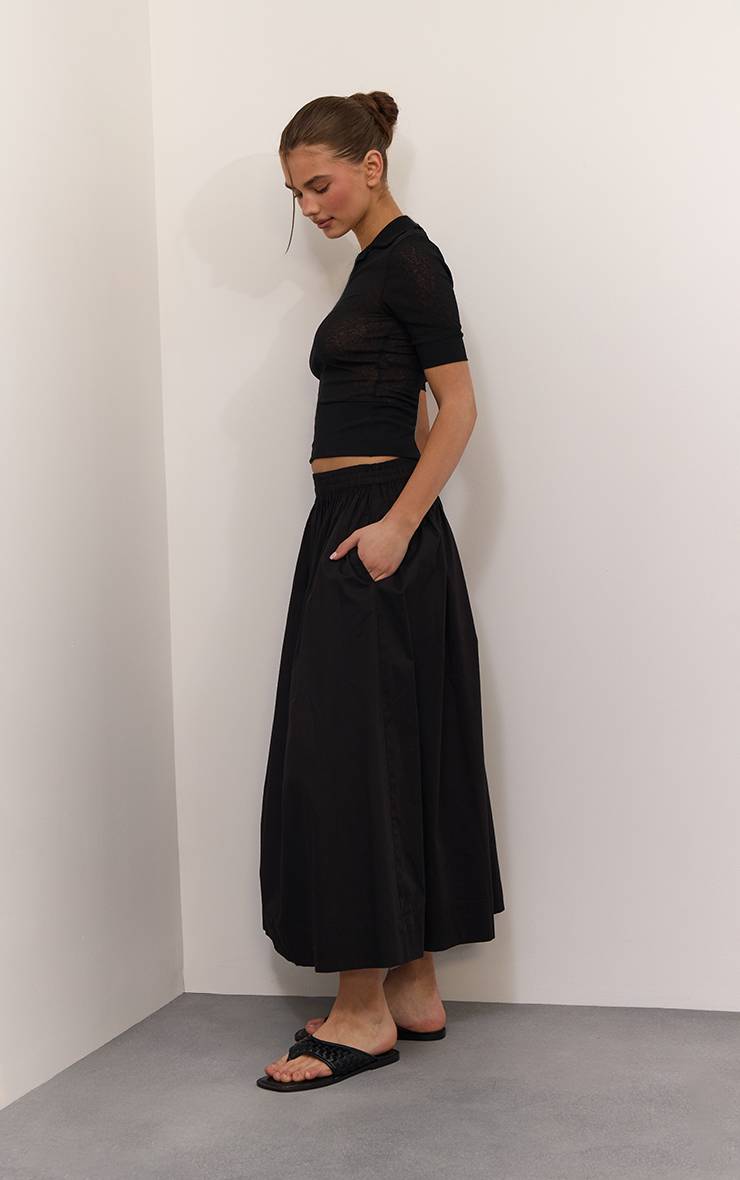 Noir Jupe Mi-longue En Coton Avec Détail Poches
