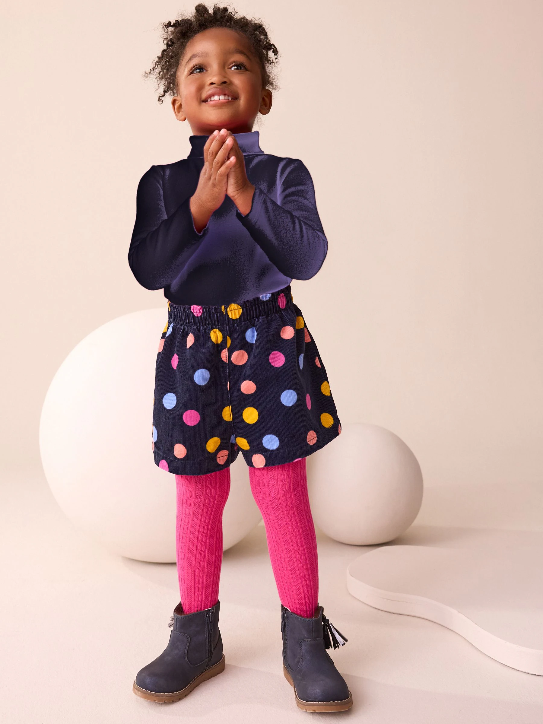 Regenboog - Set van corduroy shorts en Panty's met polka dots (3mnd-7jr)