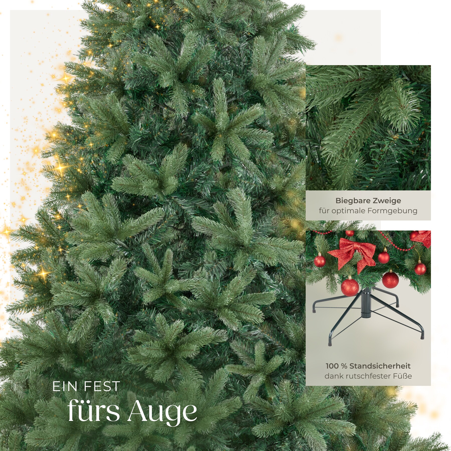 tectake® Weihnachtsbaum, verschiedene Größen, künstlich in Grün, mit PVC- und Spritzgussnadeln, formbar mit viel Volumen, pulverbeschichteter Metallständer mit Kunststoffkappen